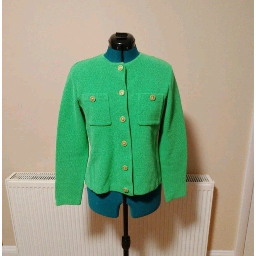 VTG Worldly Things by Styltricot Limegreen Cardigan Jacket Lion Button Med Sz 10